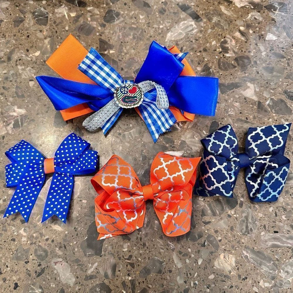 Set Of 4 Orange & Blue Mixed Pattern University Of Florida Gator Hair Bow Clips